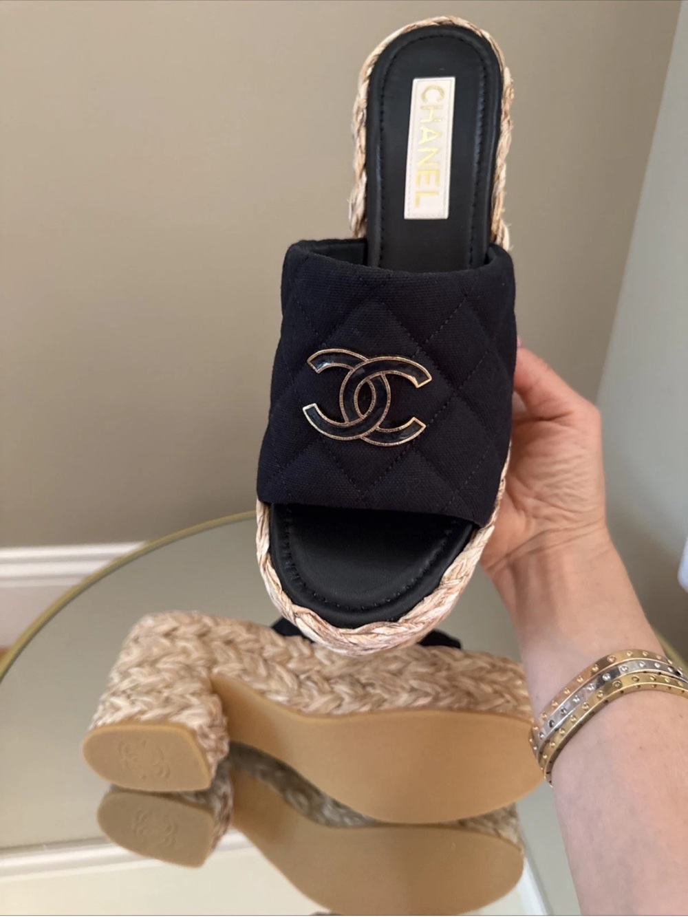 Chanel 25C Platform Raffia CC interlocking logo slides sandal size 37 - Picture 14 of 15